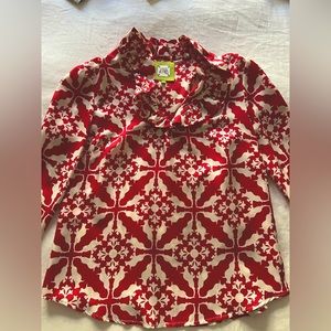 Silk Elizabeth McKay red/white elephant blouse - Size 8